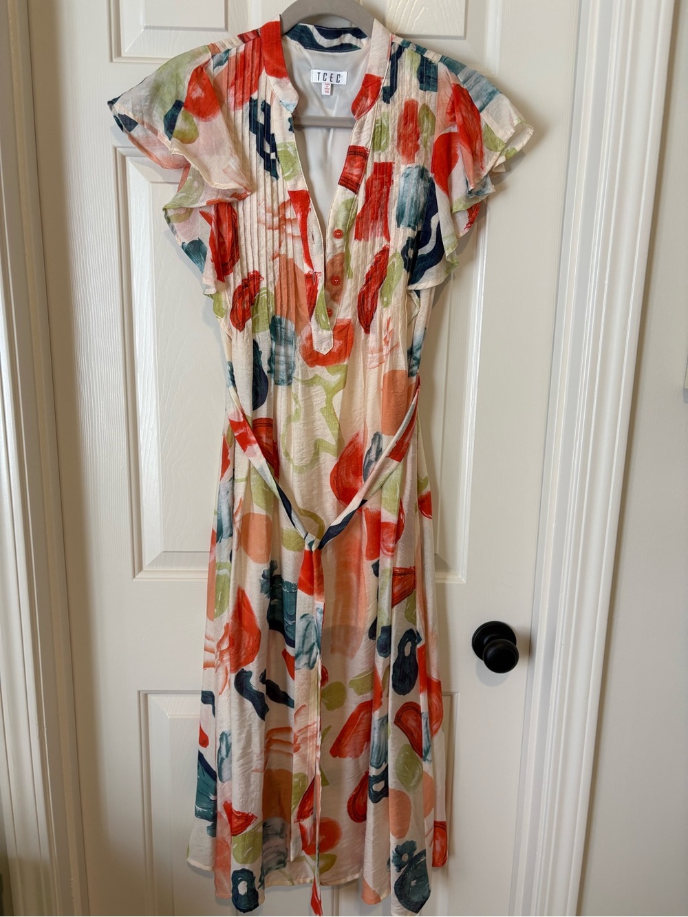 TCEC Cream Midi Dress with Multicolor Abstract Print